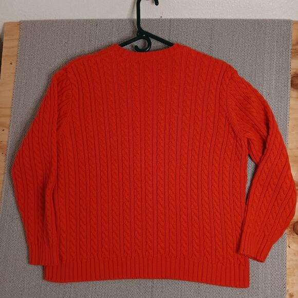 Lauren Ralph Lauren Petite Vintage Sweater Womens P/L Orange Cable Knit Crest - Picture 7 of 14